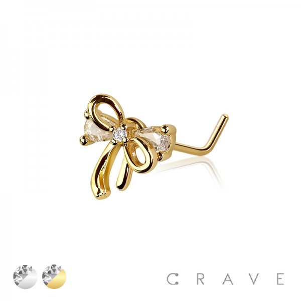  MULTI CZ RIBBON 316L SURGICAL STEEL L-SHAPE NOSE RING